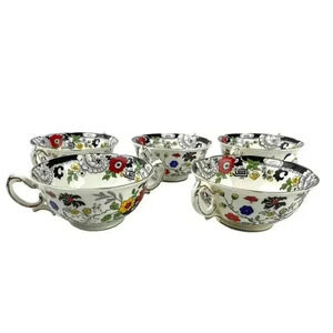 VTG Set of 5 Swansea Soup Dish Bowl Floral Pattern Bone China Canton Gold Trim